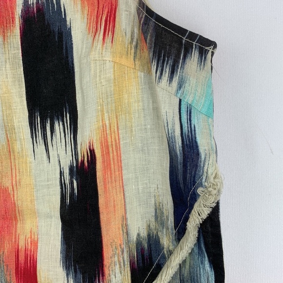 DKNY colorful 100% linen asymmetric fringe top M NWOT - Picture 3 of 7